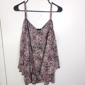 Torrid Top Womens 2X Cold Shoulder Kimono Colorful Micro Florals Busy Tank